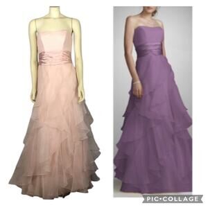 DAVID'S BRIDAL strapless tiered sheer organza ball gown in PINK F14196 size 4